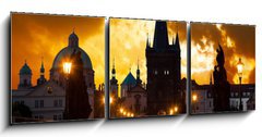 Obraz 3D tdln - 150 x 50 cm F_BM54931767 - sunrise over Prague - look from Charles (Karluv) bridge