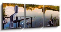 Obraz 3D třídílný - 150 x 50 cm F_BM55239713 - fishing on the lake - rybaření na jezeře
