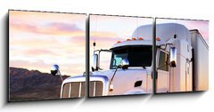 Obraz 3D tdln - 150 x 50 cm F_BM58453165 - Truck and highway at sunset - transportation background - Truck a dlnice pi zpadu slunce