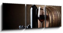 Obraz 3D tdln - 150 x 50 cm F_BM58889785 - Red wine and wooden barrel - erven vno a devn barel