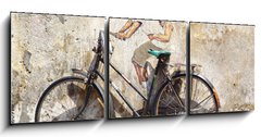 Obraz 3D tdln - 150 x 50 cm F_BM62780970 - Little Children on a Bicycle Mural. - Mal dti na nstnn malb na kole.