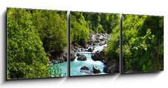 Obraz 3D tdln - 150 x 50 cm F_BM63640355 - Vivid Swiss landscape with  pure river stream