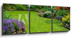 Obraz 3D tdln - 150 x 50 cm F_BM64923013 - Gartenansicht mit Rasen und Bepflanzung - Vhled do zahrady s trvnkem a vsadbou