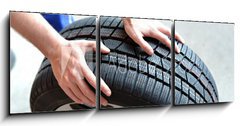 Obraz 3D tdln - 150 x 50 cm F_BM66921054 - Reifenwechsel in einer KFZ Werkstatt // Tire change by mechanic