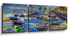 Obraz 3D tdln - 150 x 50 cm F_BM67441176 - Boats in Pokhara lake