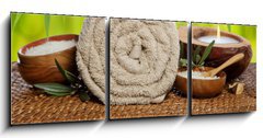 Obraz   Spa background with rolled towel, bamboo and candlelight, 150 x 50 cm