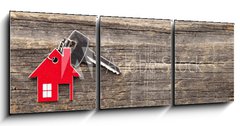 Obraz 3D tdln - 150 x 50 cm F_BM72381127 - Symbol of the house with silver key on vintage wooden background