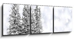 Obraz 3D tdln - 150 x 50 cm F_BM73206614 - Snowy trees with twinkling silver background and snowflakes