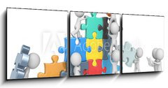 Obraz   The Team.The dude x 9 building colorful puzzle from blueprint., 150 x 50 cm