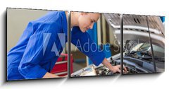 Obraz 3D tdln - 150 x 50 cm F_BM76966308 - Mechanic examining under hood of car with torch