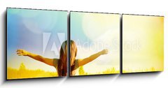 Obraz   Free Happy Woman Enjoying Nature. Beauty Girl Outdoor., 150 x 50 cm