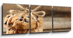 Obraz 3D třídílný - 150 x 50 cm F_BM78640228 - Tasty cookies on rustic wooden background - Chutné cookies na rustikálním dřevěném pozadí