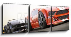 Obraz 3D třídílný - 150 x 50 cm F_BM80105915 - The race , Exotic sports cars racing with motion blur - Závod, exotické sportovní automobily závodící s rozmazáním pohybu