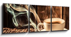 Obraz 3D tdln - 150 x 50 cm F_BM80280920 - Taste coffee cup with roasted seeds - Chu lek kvy s praenmi semnky