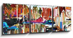 Obraz 3D třídílný - 150 x 50 cm F_BM80333359 - painting of rural landscape after a rain - malba venkovské krajiny po dešti