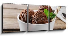 Obraz 3D třídílný - 150 x 50 cm F_BM80747406 - ball coffee chocolate ice cream in a bowl - koule zmrzlina v kávové čokoládě v misce