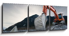 Obraz   heavy organge excavator with shovel standing on hill with rocks, 150 x 50 cm