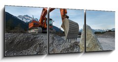 Obraz   huge shovel excavator standing on gravel hill with stone rock, 150 x 50 cm