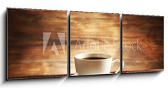 Obraz 3D tdln - 150 x 50 cm F_BM81865478 - Cup of coffee with grains on wooden background