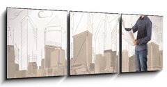 Obraz 3D tdln - 150 x 50 cm F_BM84163266 - Business engineer planing at construction site with city backgro - Obchodn inenr hoblovn na staveniti s mstskm backgro