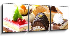Obraz 3D třídílný - 150 x 50 cm F_BM96319616 - Assorted different mini cakes with cream, chocolate and berries - Rozmanité mini koláče se smetanou, čokoládou a bobulemi