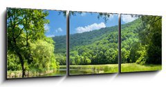 Obraz 3D tdln - 150 x 50 cm F_BM9878015 - summer landscape with river and blue sky