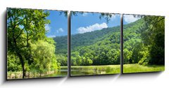 Obraz 3D tdln - 150 x 50 cm F_BM9878015 - summer landscape with river and blue sky - letn krajina s ekou a modrou oblohou