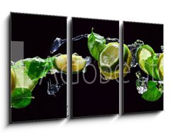 Obraz 3D tdln - 90 x 50 cm F_BS107824838 - lime and lemon pieces with peppermint - kousky vpna a citronu s mty peprn