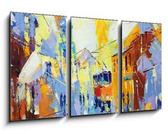 Obraz 3D tdln - 90 x 50 cm F_BS115059065 - an original oil painting on canvas cubism style, parto of cubism landscapes collection, jut and ordinary day in the city, urban, city life,.