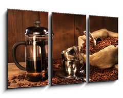 Obraz 3D tdln - 90 x 50 cm F_BS11872432 - Sack of coffee beans with french press - Sek kvovch zrn s francouzskm lisem