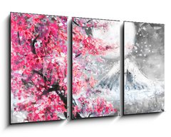 Obraz   oil painting landscape with sakura and mountain, hand drawn illustration, Japan, 90 x 50 cm