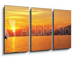 Obraz   Panoramic view of Sailing at sunset with mountains, 90 x 50 cm