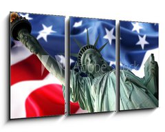 Obraz 3D tdln - 90 x 50 cm F_BS12542738 - NY Statue of Liberty against a flag of USA