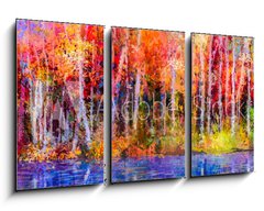 Obraz 3D tdln - 90 x 50 cm F_BS129052938 - Oil painting colorful autumn trees. Semi abstract image of forest, aspen trees with yellow