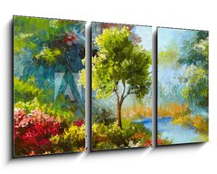 Obraz 3D tdln - 90 x 50 cm F_BS131023522 - oil painting, flowers and trees near the river, sunset