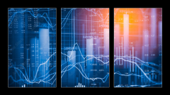 Obraz   Stock market indicator and financial data view from LED. Double, 90 x 50 cm