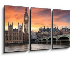 Obraz 3D tdln - 90 x 50 cm F_BS134727682 - Farbenfroher Sonnenuntergang hinter dem Big Ben und der Westminster Brcke