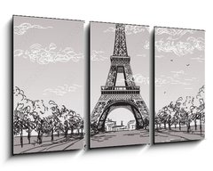 Obraz 3D tdln - 90 x 50 cm F_BS138222265 - Landscape with Eiffel tower in black and white colors on grey background