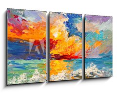 Obraz 3D tdln - 90 x 50 cm F_BS141271349 - Oil painting of the sea, multicolored sunset on the horizon, watercolor - Olejomalba moe, vcebarevn zpad slunce na obzoru, akvarel