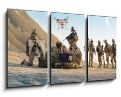 Obraz 3D tdln - 90 x 50 cm F_BS164038449 - Soldiers are Using Drone for Scouting During Military Operation in the Desert.