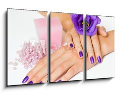 Obraz 3D tdln - 90 x 50 cm F_BS16907510 - Hands with purple manicure and flower, pink candle and beads