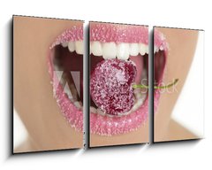 Obraz 3D tdln - 90 x 50 cm F_BS17169172 - Cherry with sugar between woman teeth - Tee s cukrem mezi enskmi zuby