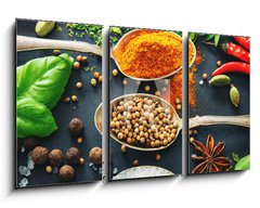 Obraz 3D tdln - 90 x 50 cm F_BS201727339 - Various herbs and spices on dark background