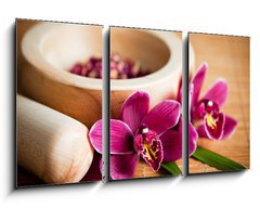 Obraz 3D tdln - 90 x 50 cm F_BS20493458 - Composition zen - fleurs orchide et mortier bois