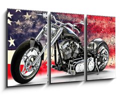 Obraz 3D tdln - 90 x 50 cm F_BS218075283 - Custom black motorcycle with American flag background with dispersion effects. Made in America concept. 3d rendering