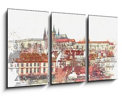 Obraz 3D tdln - 90 x 50 cm F_BS222609286 - illustration of a beautiful view of Prague in the Czech Republic. Watercolor sketch