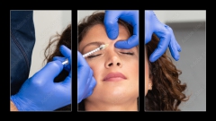 Obraz   Close up of beautician experts hands injecting botox in female forehead., 90 x 50 cm