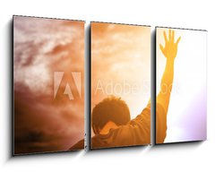 Obraz 3D tdln - 90 x 50 cm F_BS231176731 - Human hands open palm up worship. Eucharist Therapy Bless God Helping Repent Catholic Easter Lent Mind Pray. Christian Religion concept background. fighting and victory for god