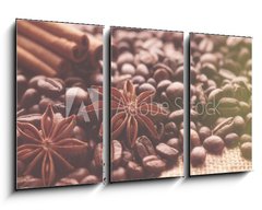 Obraz 3D tdln - 90 x 50 cm F_BS232714184 - Aromatic roasted coffee beans and anis or badian, sticks of natural cinnamon on  background close up