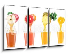 Obraz 3D tdln - 90 x 50 cm F_BS234500457 - Six tastes of juice pouring in plastic cup from fruit isolated on white background - est chut vy v plastovm kelmku z ovoce izolovanch na blm pozad